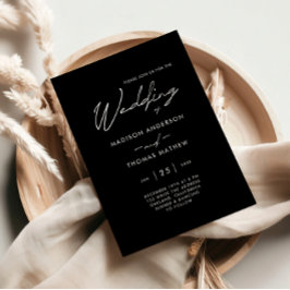 Invitación Minimalista Boda de tipografía moderna blanca y ne