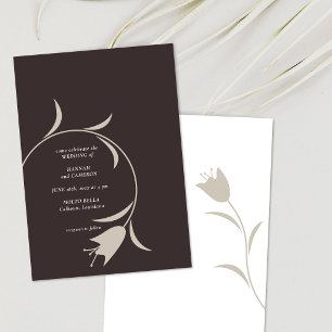 Invitación Minimalista Boda Floral Moderna Greige y Espresso