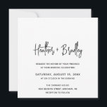 Invitación Minimalista Boda moderno negro y blanco<br><div class="desc">Invitación de boda cuadrada moderna con un diseño sencillo con sus nombres en una tipografía de escritura elegante y sus detalles del evento en una fuente minimalista sans serif. Todos los elementos de diseño están en blanco y negro. Esta invitación a la boda de moda funciona bien con cualquier estilo...</div>