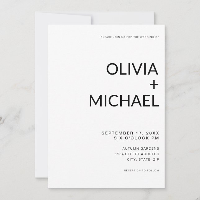 Invitación Minimalista Boda moderno negro y blanco (Anverso)