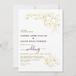Invitación Minimalista Boda Simple Profunda Burgundy Oro