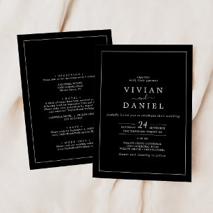 Invitación Minimalista Boda Todo En Uno Negra