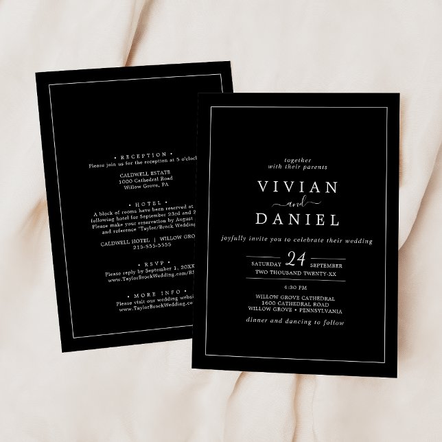 Invitación Minimalista | Boda Todo En Uno Negra (Minimalist | Black All In One Wedding Invitation)