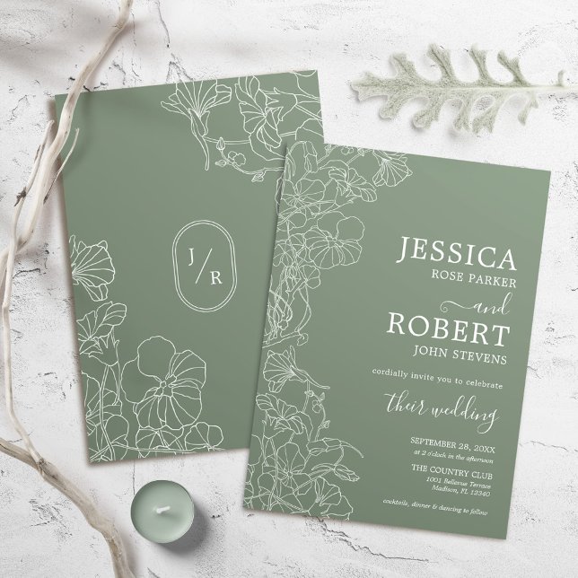 Invitación Minimalista Boda verde sabio moderno (Subido por el creador)