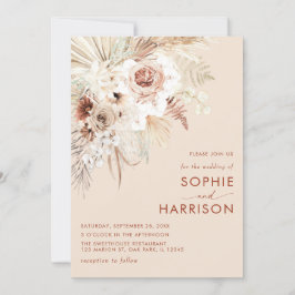 Invitación Minimalista Boho Pampas Grasa Todo En Un Boda