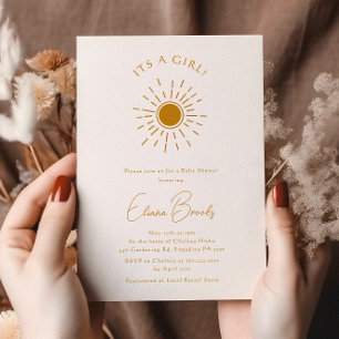 Invitación Minimalista Boho Sunshine Baby Shower Es un Chica