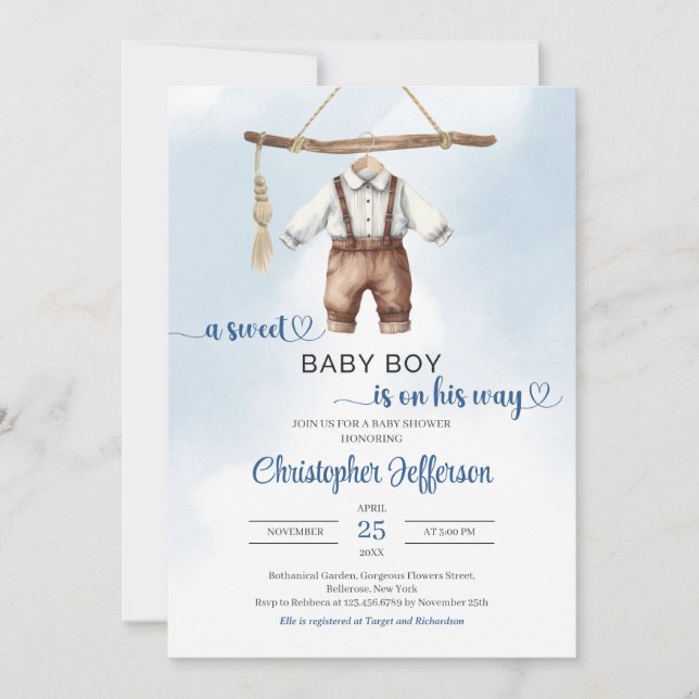Invitación Minimalista Boho Sweet Baby Clothes Baby Shower (Anverso)