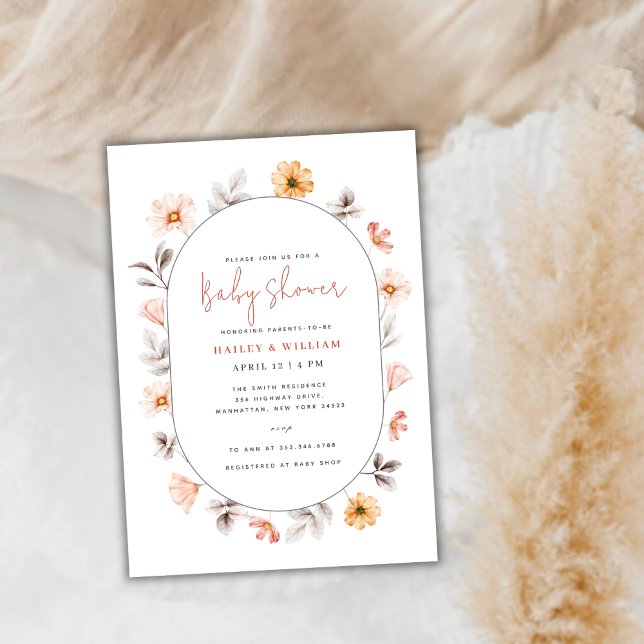 Invitación Minimalista Boho Wildflower Frame Baby Shower (Minimalist Boho Wildflower Frame Baby Shower Invitation)