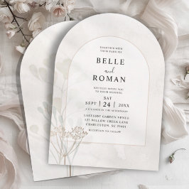 Invitación Minimalista Botánico Beige y Dorado