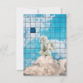 Invitación Minimalista Branco Místico Anjo Céu Visão Urbana