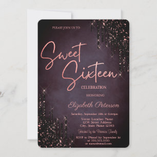 Invitación Minimalista Burgundy Glitter Drips Sweet 16