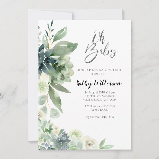 Invitación Minimalista Cactus Modern Baby Shower Boy Chica (Anverso)