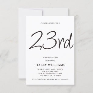 Invitación Minimalista caligrafía simple 23 cumpleaños