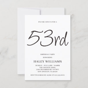 Invitación Minimalista caligrafía simple 53 cumpleaños