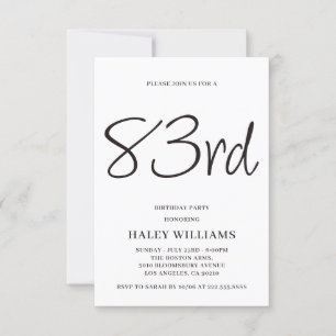 Invitación Minimalista caligrafía simple 83 cumpleaños