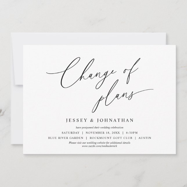 Invitación Minimalista, cambio de planes, boda pospuesta (Anverso)