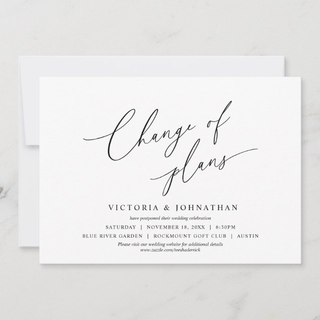 Invitación Minimalista, cambio de planes, cambiar la fecha (Anverso)