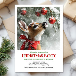 Invitación Minimalista ciervo bosque nevado acuarela Navidad 
