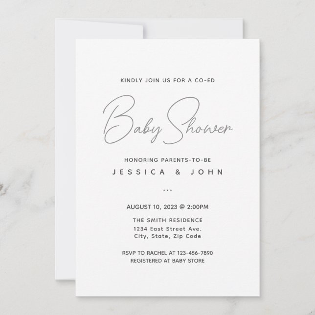 Invitación Minimalista Co-Ed Modern Baby Shower (Anverso)