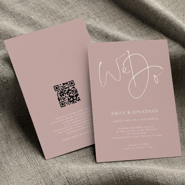 Invitación Minimalista Código QR Rosa Polvo Nosotros Hacemos  (Front and back view)