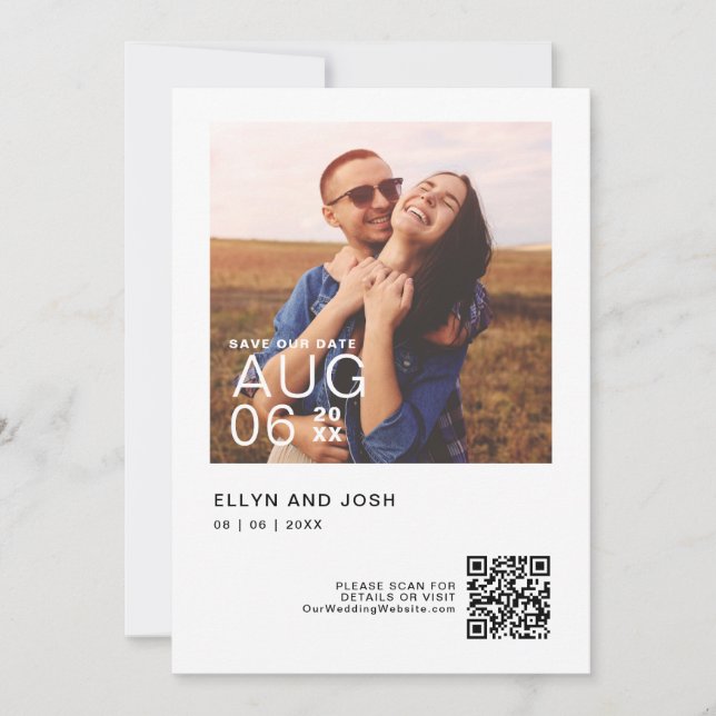 Invitación Minimalista código QR Save The Date  (Anverso)