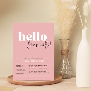 Invitación Minimalista color rosa polvoriento: "¡hola, cuatro