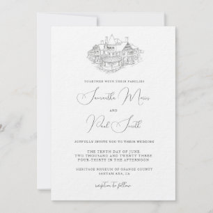 Invitación minimalista con boceto del lugar