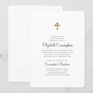 Invitación Minimalista con el funeral de Faux Gold Cross