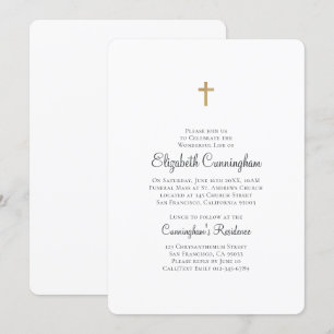 Invitación Minimalista con el funeral de Faux Gold Cross