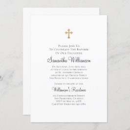 Invitación Minimalista con Faux Gold Cross Baptismal
