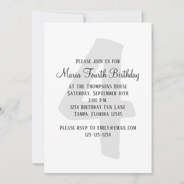 Invitación Minimalista Cuarto Cumpleaños Sexo Neutral (Anverso)