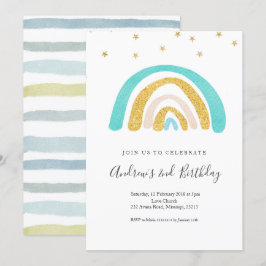 Invitación Minimalista cumpleaños arcoiris para niño