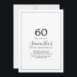 Invitación Minimalista cumpleaños número 60<br><div class="desc">Esta minimalista invitación de cumpleaños número 60 es perfecta para una simple fiesta de cumpleaños. El moderno diseño romántico presenta una tipografía clásica en blanco y negro, acompañada de una caligrafía rústica y elegante con un estilo de letra a mano vintage. Personalizable de cualquier color. Mantenga el diseño simple y...</div>