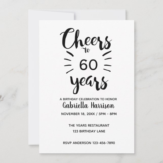 Invitación Minimalista cumpleaños número 60 (Anverso)