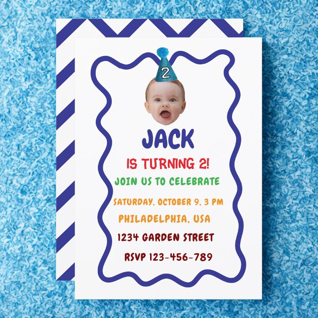 Invitación minimalista de 2º cumpleaños, cara (Subido por el creador)