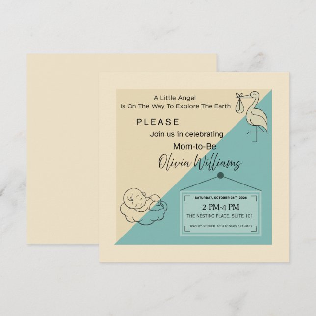 Invitación Minimalista de Angelito Moderno Turques (Anverso / Reverso)