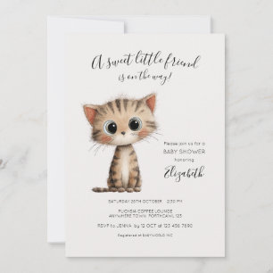Invitación Minimalista de Baby Shower Dulce Gatito