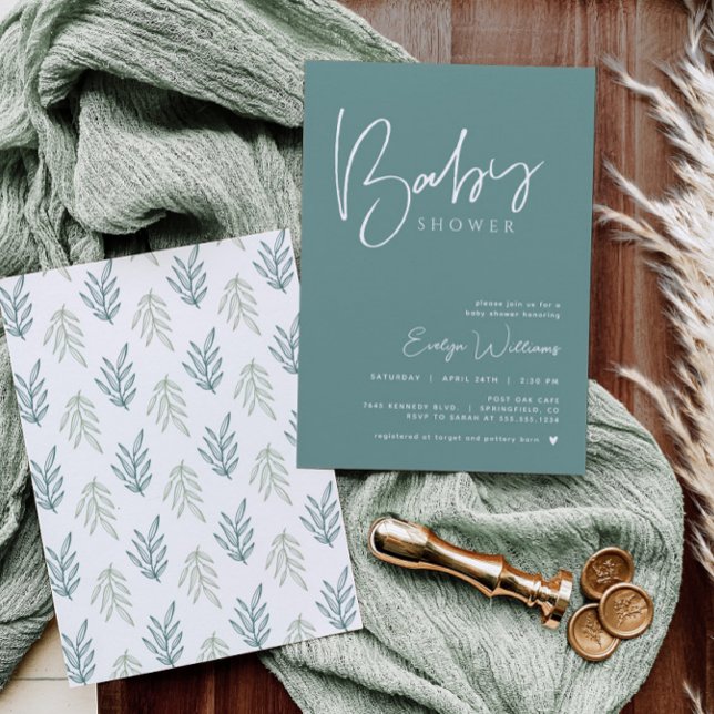 Invitación Minimalista de Baby Shower verde azulad (Subido por el creador)
