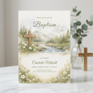Invitación Minimalista de Bautizo con Flores en Ac