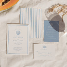 Invitación minimalista de boda costera azul
