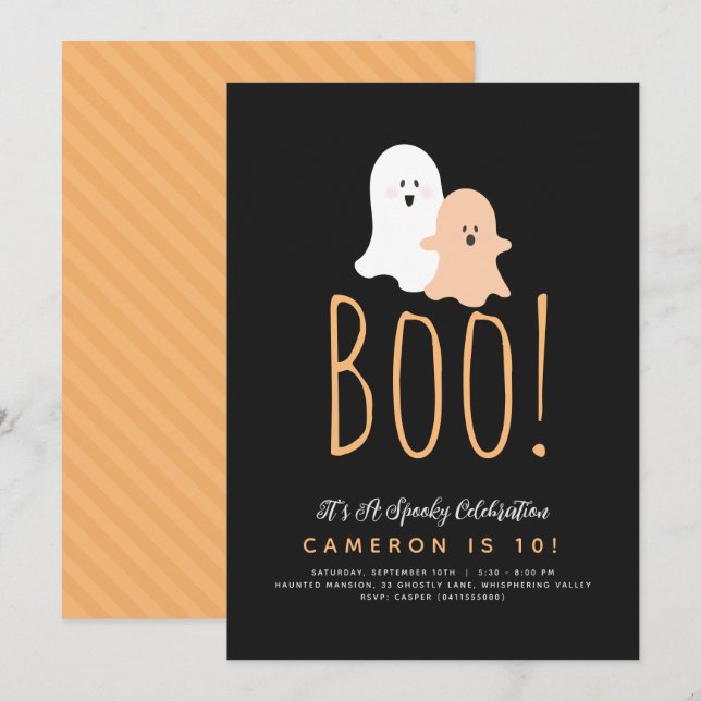 Invitación minimalista de Boo Cute Ghost Halloween (Anverso / Reverso)