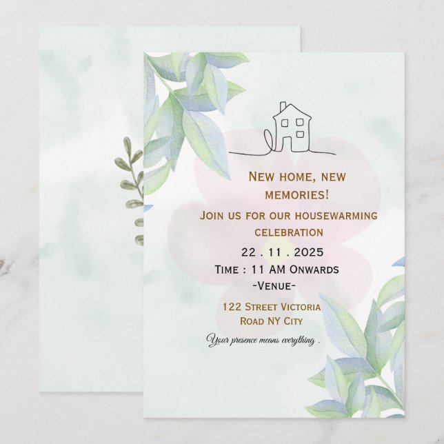 Invitación Minimalista de Calentamiento de Hogar (Anverso / Reverso)