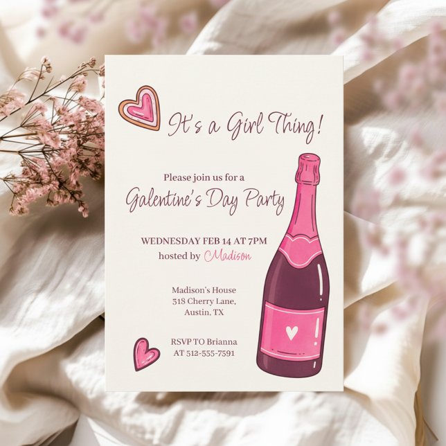 Invitación Minimalista de Champán Rosa para Galent (Minimal Pink Champagne Galentines Invitation)