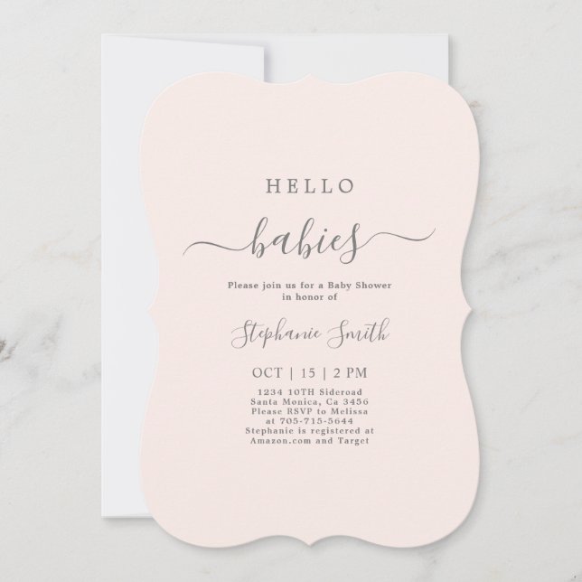 Invitación minimalista de Chicas gemelos de Baby S (Anverso)