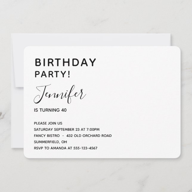 Invitación minimalista de cumpleaños (Anverso)