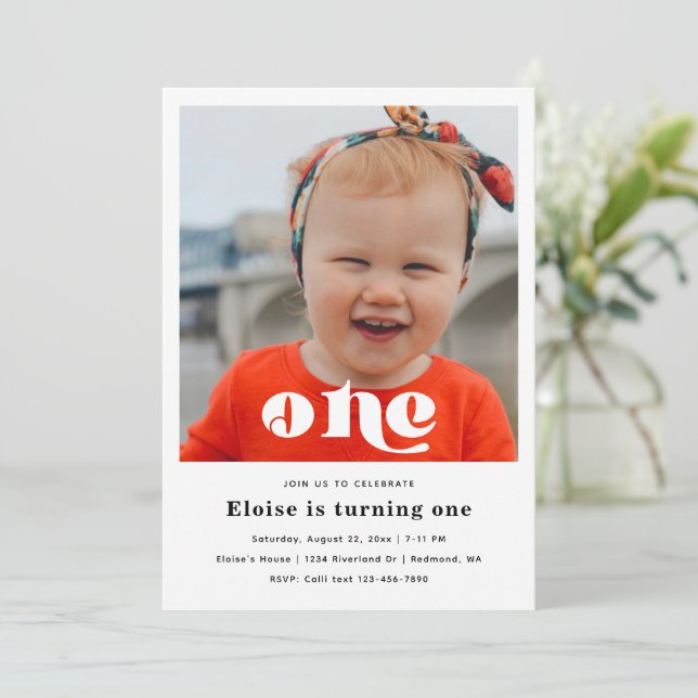 Invitación minimalista de cumpleaños | 1 cumpleaño (Anverso de pie)