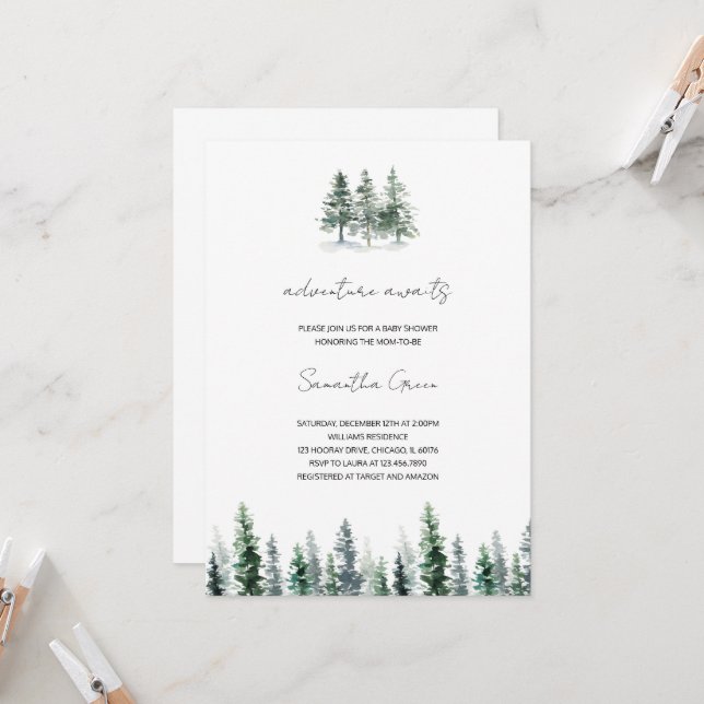 Invitación Minimalista de Cumpleaños con Pino para (Anverso/Reverso In Situ)