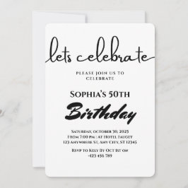 Invitación minimalista de cumpleaños en blanco y n