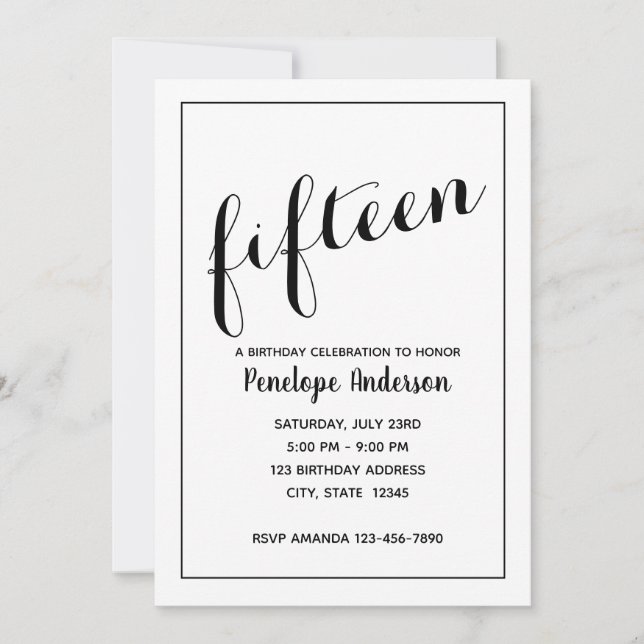 Invitación minimalista de cumpleaños número 15 (Anverso)