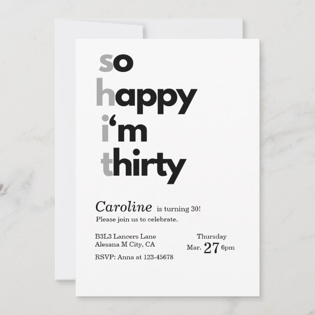 Invitación minimalista de cumpleaños número 30, ta (Anverso)